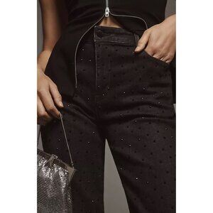 Anthropologie Fidelity Cali Gem Jeans Womens 30 Black Crystals High Rise Party
